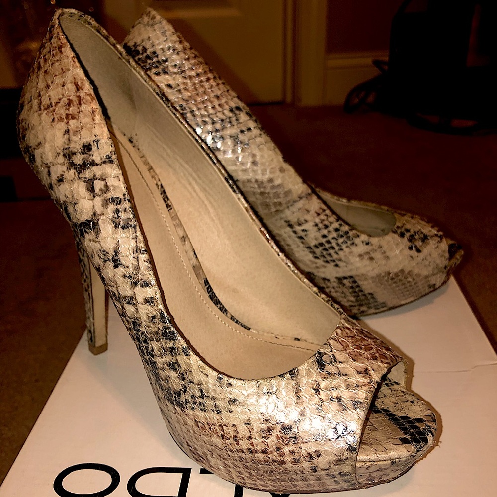 Aldo snake open toe high heel stiletto